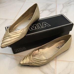 Brand new MIA gold leather slip on flats